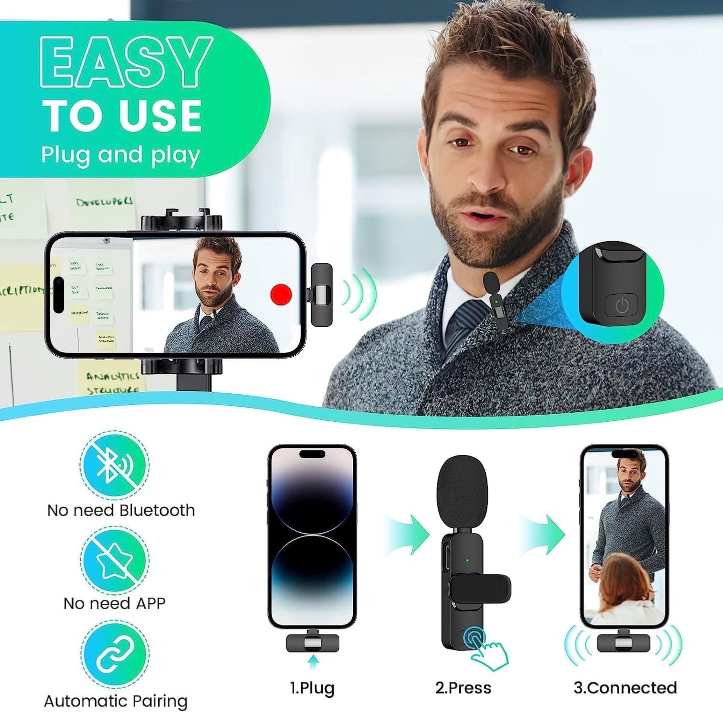 Wireless Microphone For Iphone Ipad, Mini Microphone, Wireless Microphones, Wireless Lavalier Microphone, Clip-on Microphones, Microphone For Iphone V