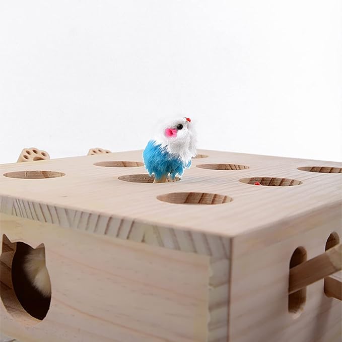 Wooden Interactive Cat Toy, Wooden Whack-a-mole Cat Toy