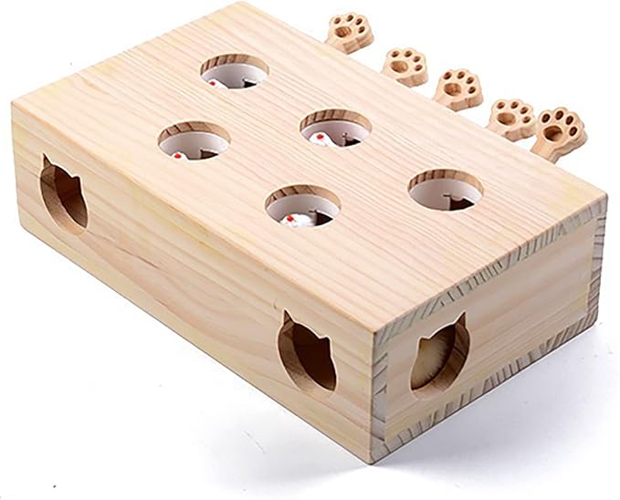 Wooden Interactive Cat Toy, Wooden Whack-a-mole Cat Toy