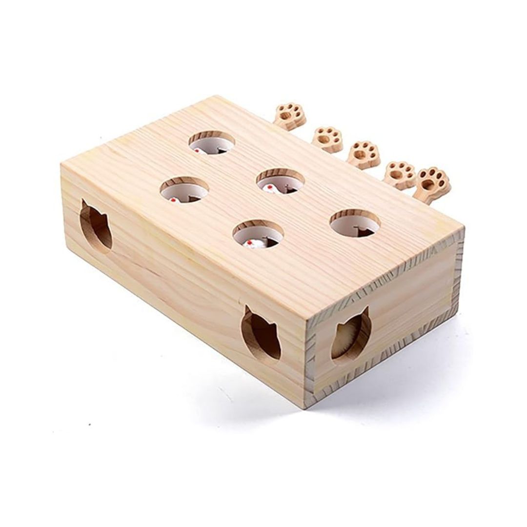 Wooden Whack-a-Mole Cat Toy — Interactive Wooden Puzzle Toy for Cats