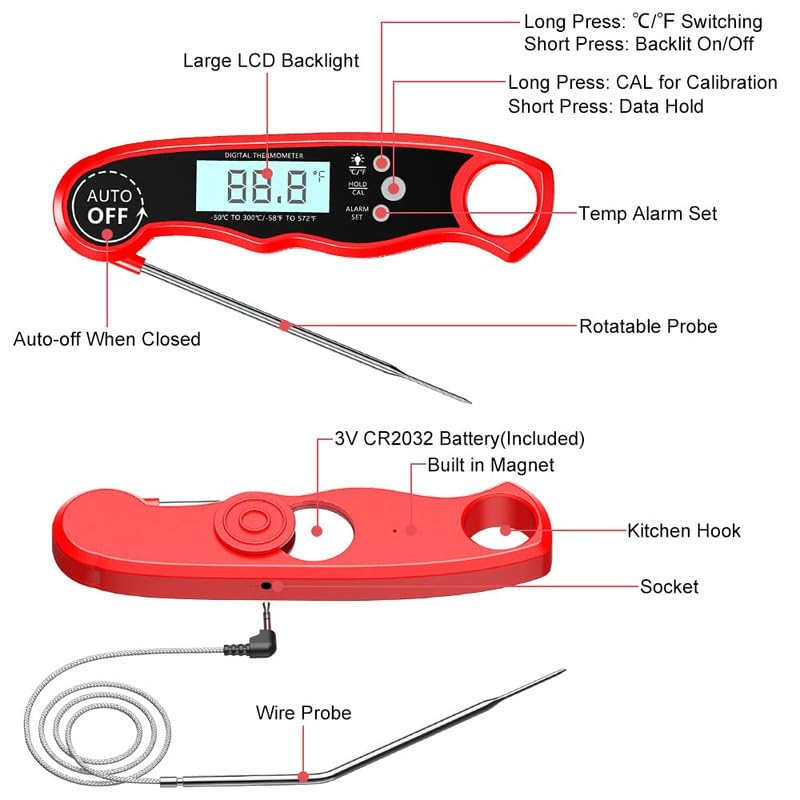 Meat Thermometer Digital, Instant Read Food Thermometer with Dual Probe